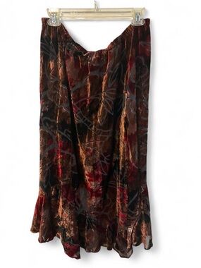 Women's Velvet Burnout Midi Skirt - Brown & Black Floral